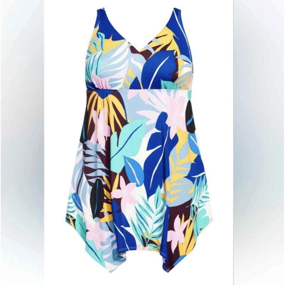 NWT Avenue 1-pc. Swim Dress Tropical Sharkbite Print Matisse Plus Size 30 Beach! - Picture 5 of 9